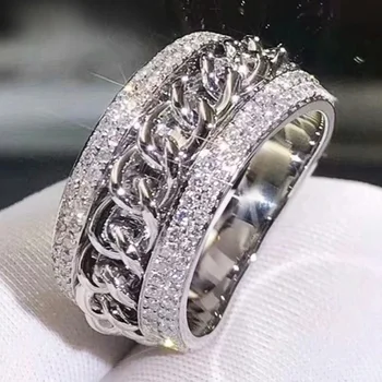 Тенденции Huitan 2021, Дамски пръстени-на веригата за доставки с брилянтен кубическим цирконием, аксесоари за пръстите на ръчно изработени, Модни универсални декорации за момичета Изображение