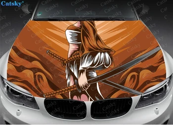 Samurai, Японски самурай, Samurai, Японски самурай, Стикер с лъв на капака на една кола, vinyl стикер на предния капак, пълноцветен графичен декалар Изображение
