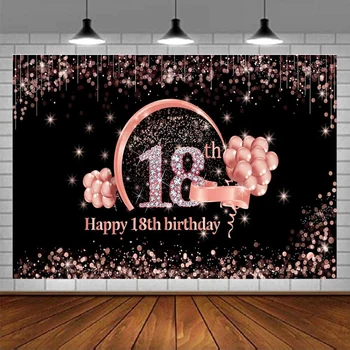 Фон за Снимки За Момичета Честит 18 Year Old 18th Birthday Party Decor Банер От Розово Злато Осемнайсетия Знак Плакат Фотобудка Изображение