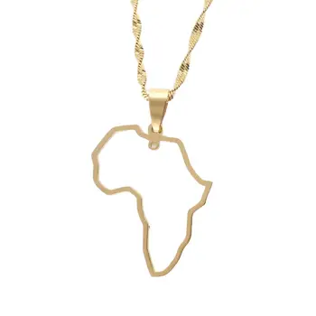 Колие с отложено във формата на карта на Африка от неръждаема стомана, Златар карта на Африканския континент, бижута Изображение