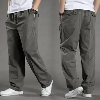 Пролетно-летни Мъжки Ежедневни Памучни панталони, Тънки Преки Свободни Панталони с еластичен ластик на талията, 5 цвята, Размер M-6XL Изображение