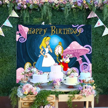 Cartoony Прекрасен гъби, Алиса В чудото, на Вълшебния свят на Дисни Принцеса честит рожден Ден, Фотофон, Декоративен фон Изображение